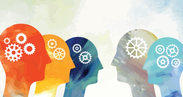 Beliefs - heads with cogs and wheels