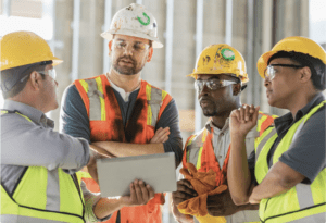 Construction team talking