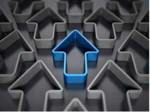 Blue area surrounded by grey arrows all pointing up