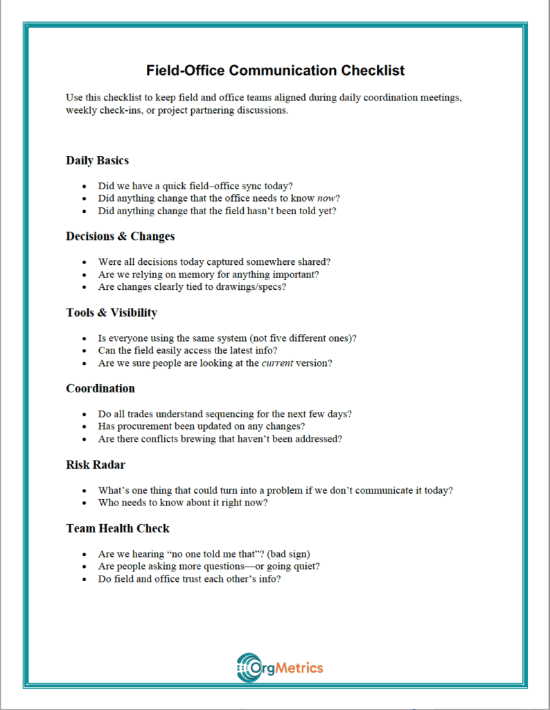 Field-Office Communication Checklist for Improving Communication Between the Field and Office